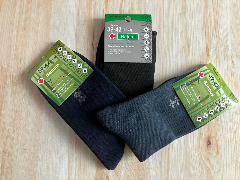 3 pary – skarpety, skarpetki męskie 39-42, czarne, szare, grantowe