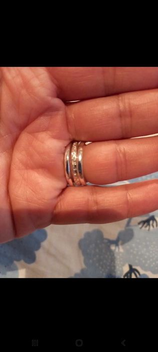 Anel duplo prateado, pedras brilhantes  transparent. e rosa -16 - Avon