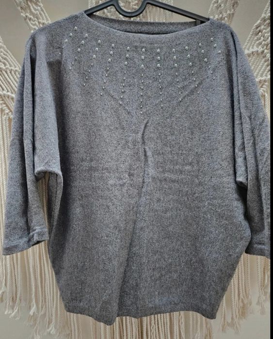 Szary damski sweterek bluzka kimono do pracy  36/38