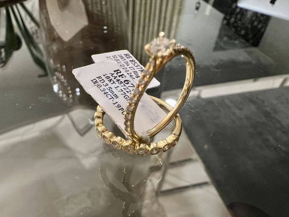 Conjunto nupcial anel diamantes aliança + solitário ouro amarelo 18k