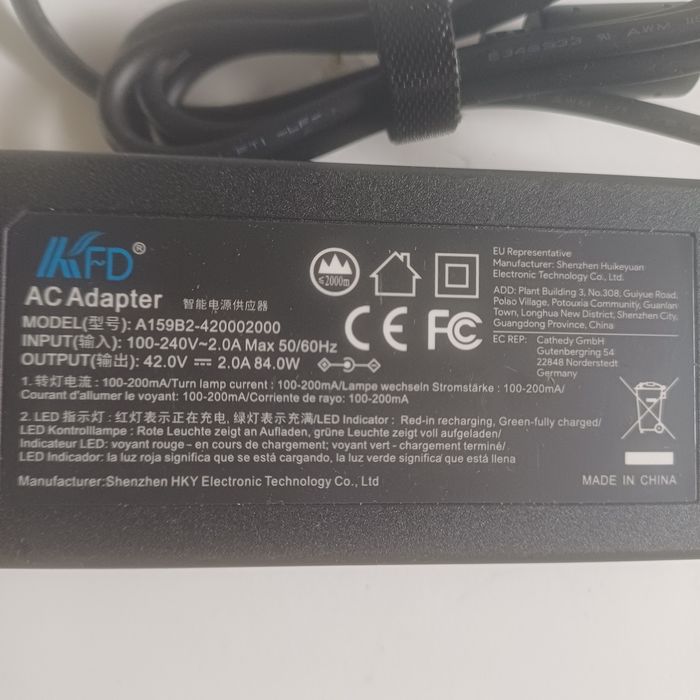 Зарядний пристрій для електросамоката/велосипеда  42V 2A (84W)