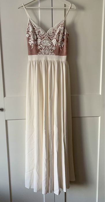 Sukienka maxi w kolorze ecru z koronką, rozmiar 34