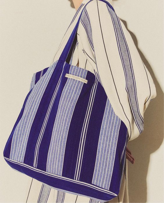 Tote Bag Algodão Riscas X TENSIRA Zara Home NOVO