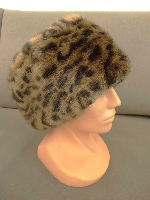 Czapka Futrzana Toczek Sztuczne Futro w Cętki Leoparda Zimowa 57-58 cm