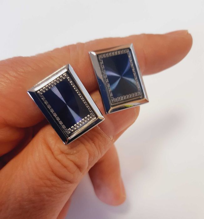 Spinki mankietowe do mankietów koszuli prostokątne niebieskie na wesle