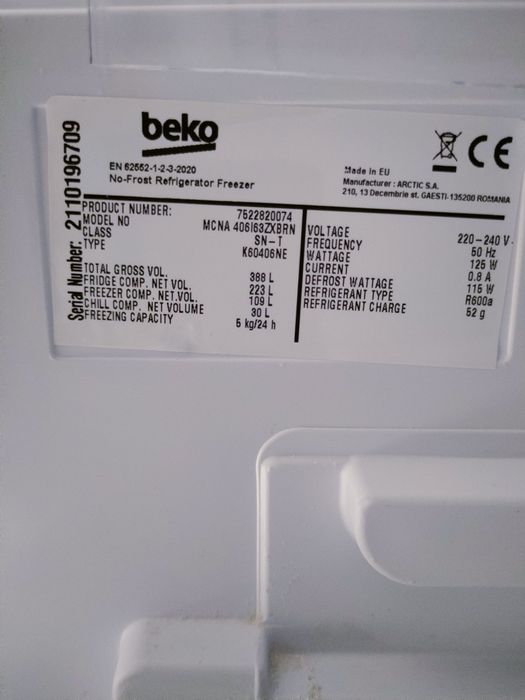 Lodówka Beko MCNA406I632XBRN uszkodzona w całości lub części