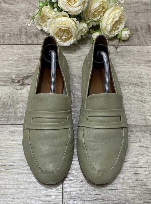 Шкіряні оливкові туфлі, лофери, кожаные туфли INUOVO, р.41