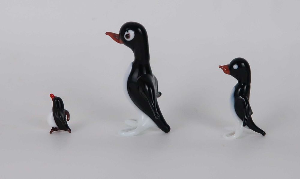 Figuras miniaturas vidro soprado - Família de Pinguins