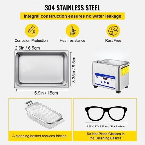 VEVOR 0.8L Myjka Ultradźwiękowa timer 35W Do Biżuterii elektroniki