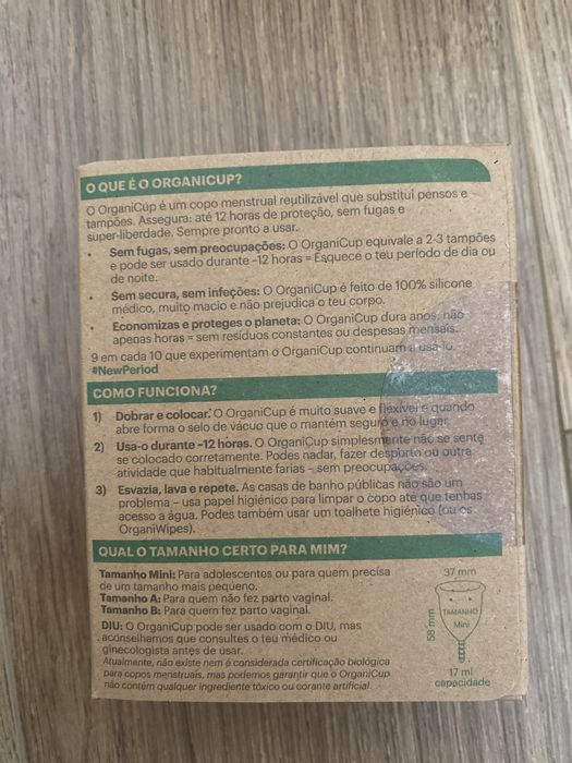 OrganiCup Copo Menstrual tamanho MINI SELADO