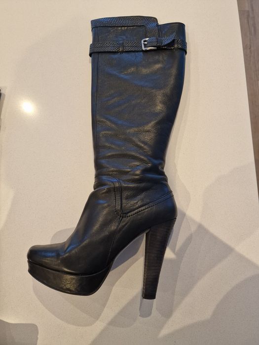 Black Leather High-Heeled Boots by Gianna, Size 38, New