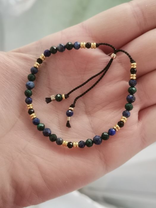 Bransoletka kamienie lapis lazuli malachit turmalin malachit nić jedwa