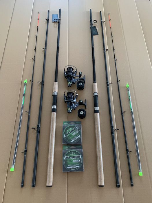 Nowe wędki feeder 3.6m 60-180g , kołowrotki z wolnym biegiem, żyłki
