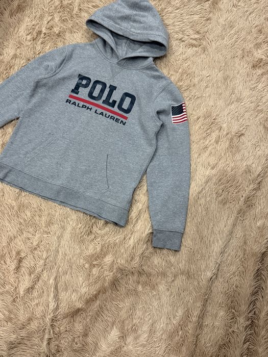 Серая кофта худи polo ralph lauren big logo поло ральф лорен оригинал