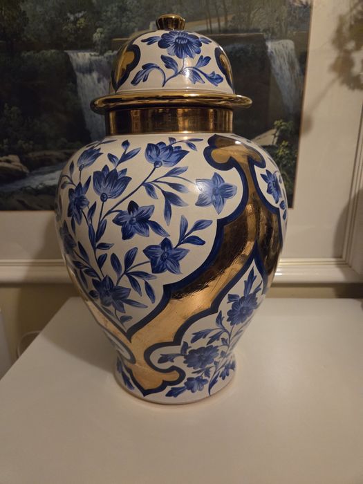 Batignani ceramica artistica. Potiche, vaso, Blu e Oro.