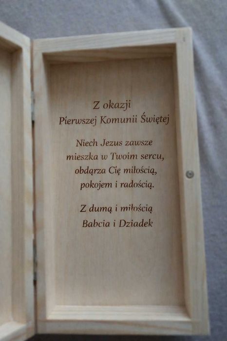 Drewniane pudełko na pieniądze / Komunia / grawer/ personalizowane