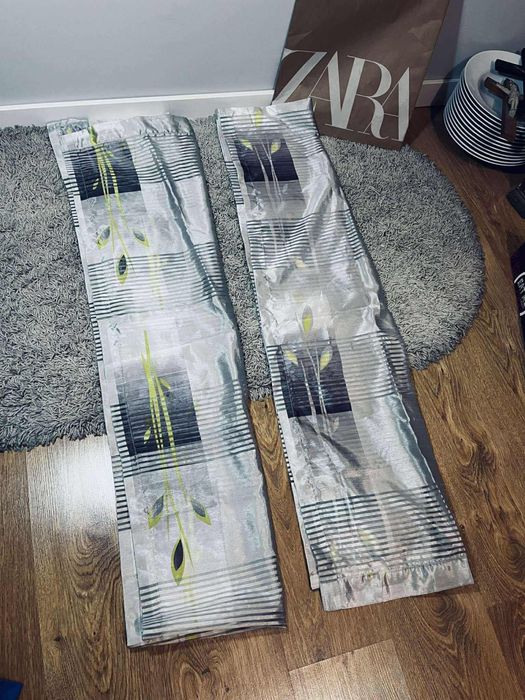 Piękne długie zasłony kotary story szare we wzorki