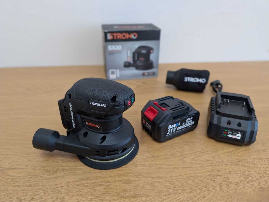 Ексцентрикова шліфмашина Stromo SX20 + Акумулятор 4 Ah + Зарядка | 125 мм, з регулюванням обертів