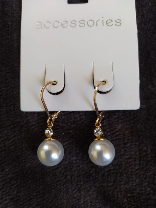 Kolczyki perła wisząca z cyrkonią