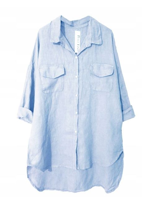 KOSZULA LEN kieszonki różne kolory oversize italy