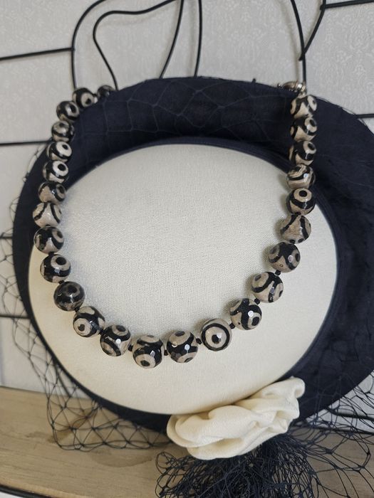 Hendmade naszyjnik Agat Tybetański 52cm + srebro