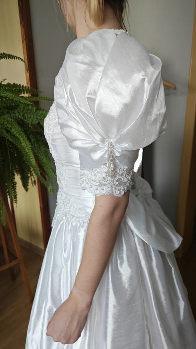 Suknia ślubna S/M vintage retro biała gipiura, perły, cekinami