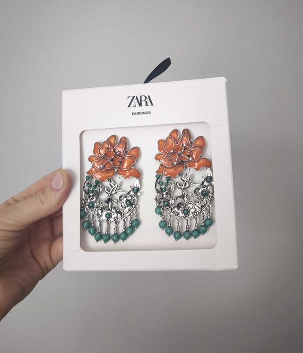 Zara długie kolczyki zdobione kwiaty szkliwione boho nowe