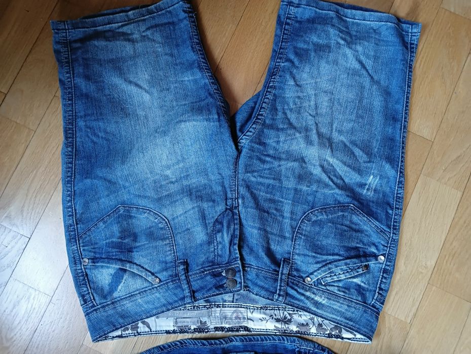 Komplet bluzka jeansowa M/L kamizelka 38/40 bawełna spodenki szorty
