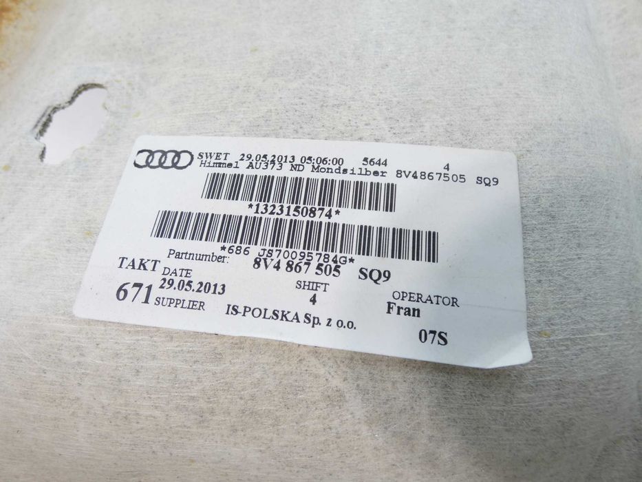podsufitka sufit AUDI A3 8V SPORTBACK 5 DRZWI   gorlice malopolska