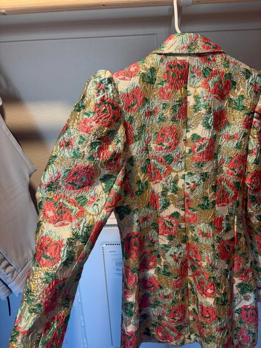 vestido estilo blazer da Rotate Birger Christensen apresenta um tecido jacquard floral metálico com mangas bufantes marcantes uk 12