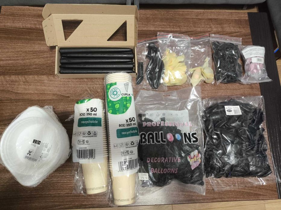 Zestaw imprezowy. Urodziny - balony, sztućce itp. Rose Gold / Czarny