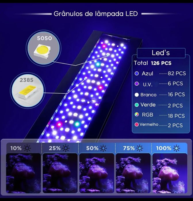 Iluminação de aquário água salgada/reef/ corais com ciclos e on/off