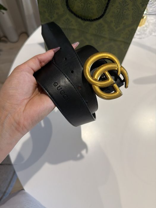 Pasek GG Gucci czarny dwustronny skóra 3.8 cm
