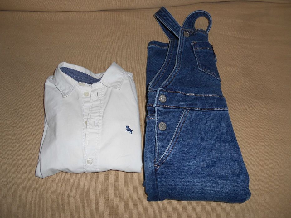 Macacão jardineiras ganga com camisa