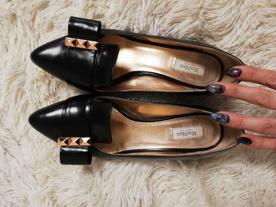buty Max Mara 37 czarne skóra Made in Italy czółenka Max Mara 37 skóra