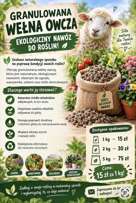 Nawóz granulowany z owczej wełny
