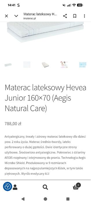 Materac lateksowy hevea junior 160*70
