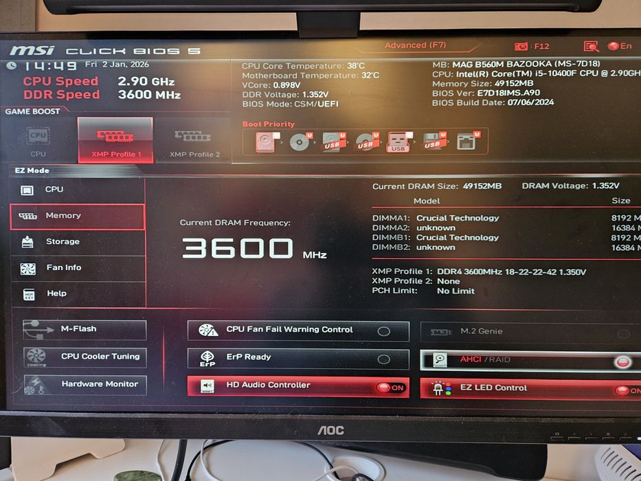 OC komp i5 10400f, MSI Bazooka b560m, GTX1060, DVD-R, BEZ RAMU