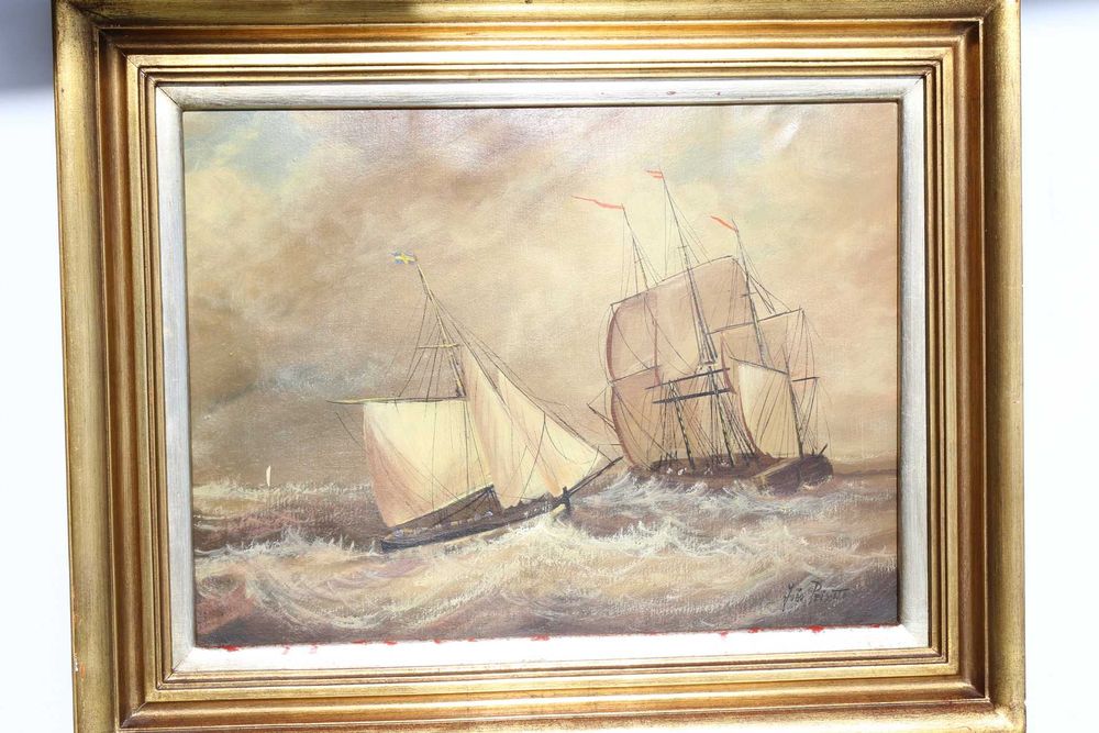 Quadro de JOÃO PEIXOTO Óleo s Tela Barcos Assinado 30 x 40 cm mancha
