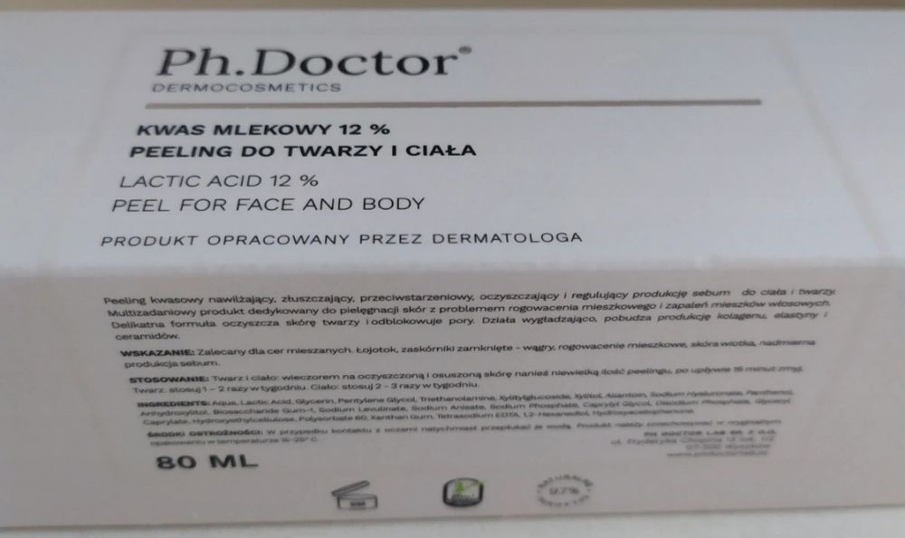 Ph doctor peeling do twarzy i ciała 12% kwas mlekowy NOWY długa data