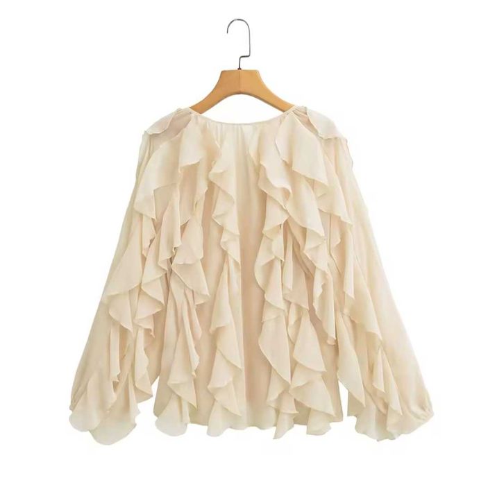 Багатошарова легка шифонова блуза з воланами, рюшами