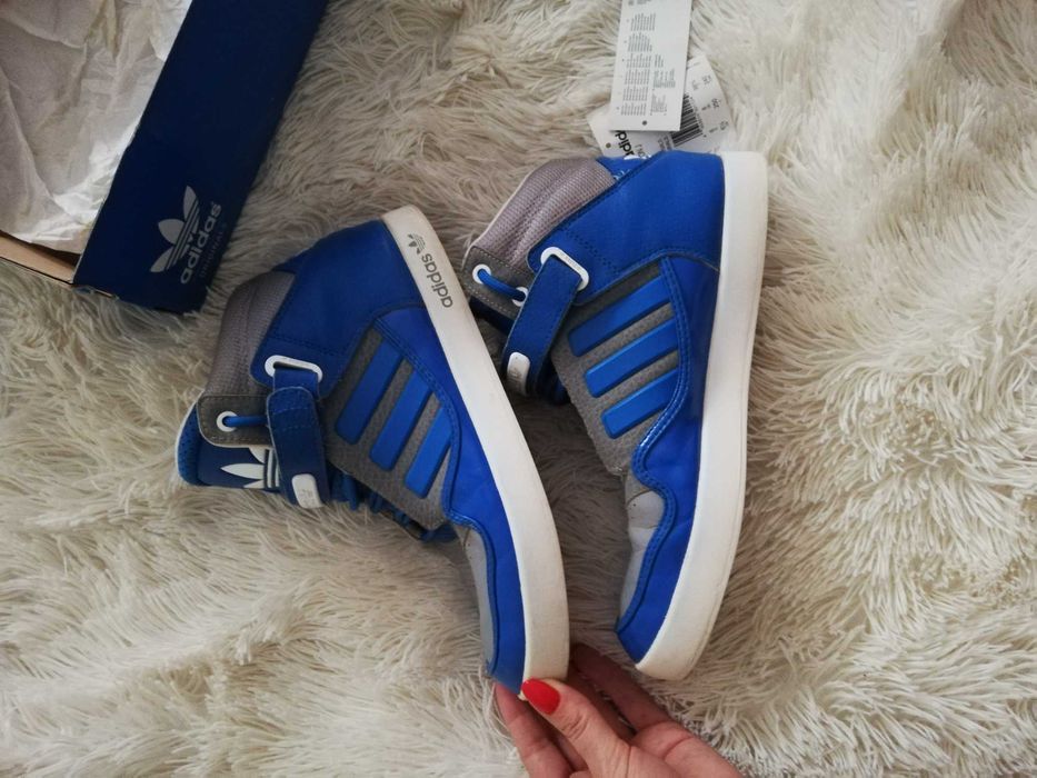 buty ADIDAS 40 2/3 wyższe niebieskie na rzepę