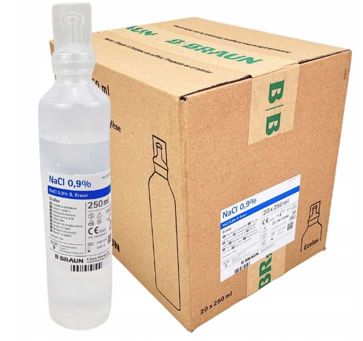 Sól fizjologiczna 0,9% NaCl B.BRAUN ECOLAV ==> 20 X 250 ml