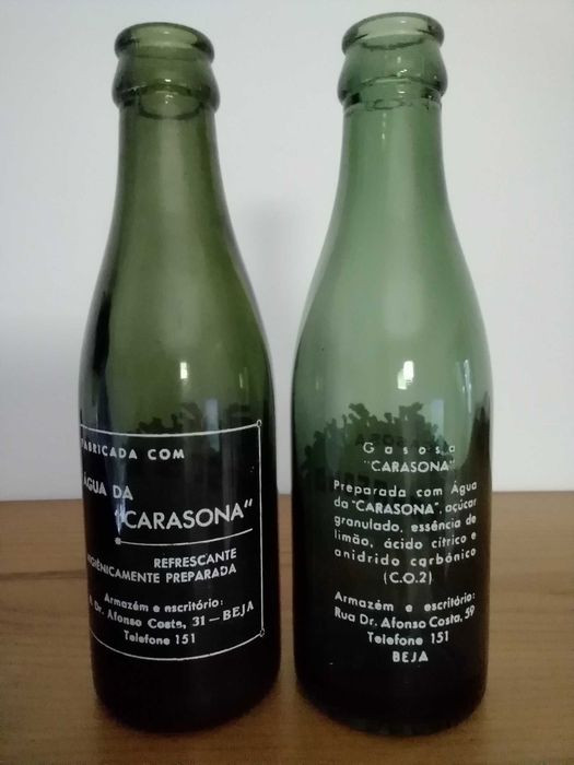 2 Garrafas Pirogravadas Diferentes dos Refrigerantes Carasona - Beja - Ambas em Estado Novo