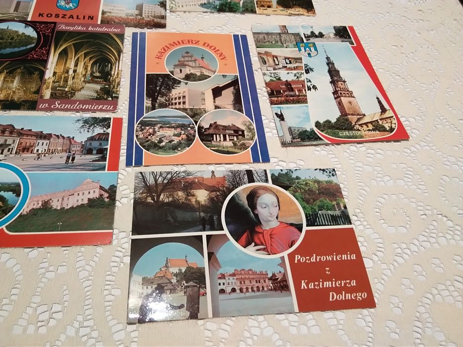 7 widokówek z PRL, Koszalin, Sandomierz, Kazimierz Dolny, Częstochowa.