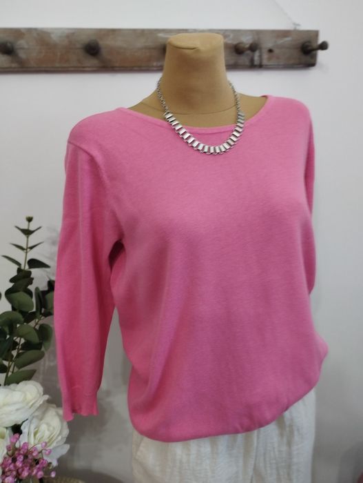 RÓŻOWY sweter Maggie bawełna rękaw 3/4 WIOSNA DAMSKI r.40