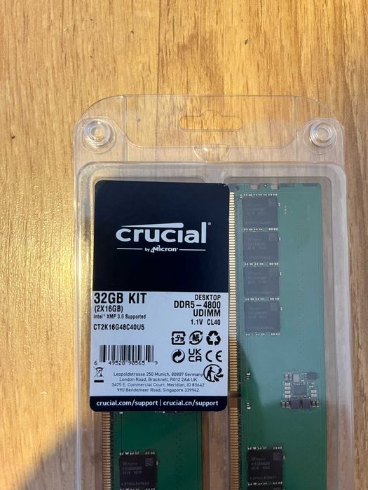 Crucial DDR5 32GB (2x16GB) 4800MHz CL40 CT2K16G48C40U5 - Novo, nunca usado