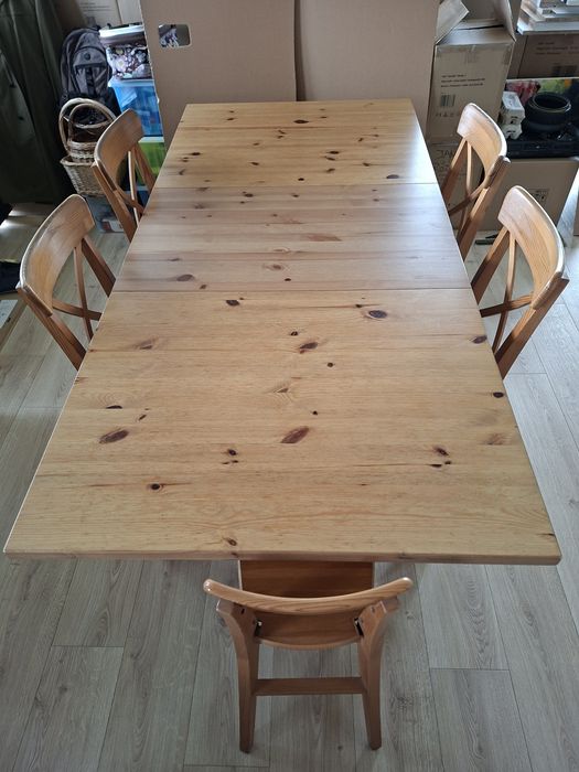 Stół drewniany sosnowy Ikea Stornäs plus 5 krzeseł Ingolf