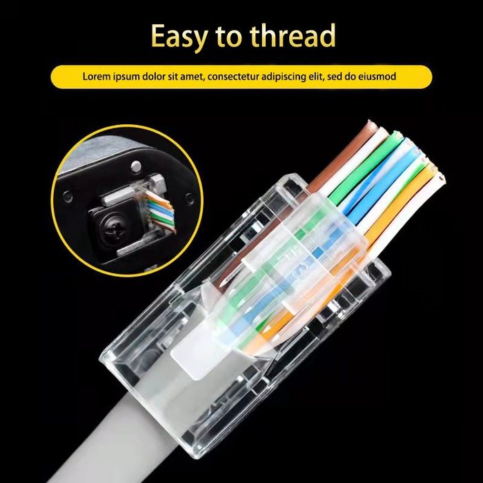 50 Uni Conector Ficha RJ45 Cat6 Pass Through Perfurado Cristal