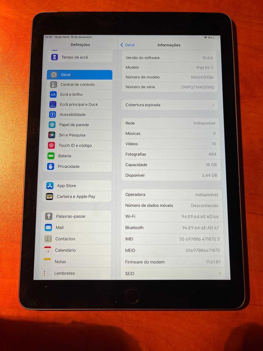 iPad Air 2, 16 gb, preto